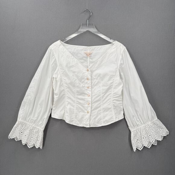 REBECCA TAYLOR Long Sleeve Eyelet Pop Top Womens 8 Milk White Romantic Boho - Picture 1 of 16